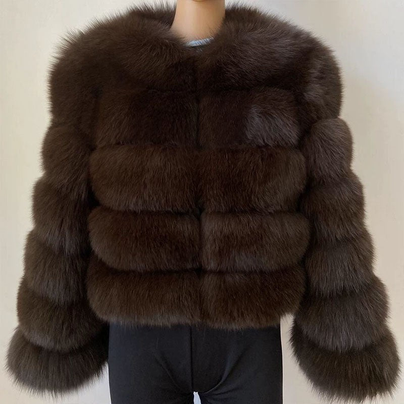 Faux Fox-fur Patchwork Winter Coat With Long Sleeves For Extra Warmth And Insulation