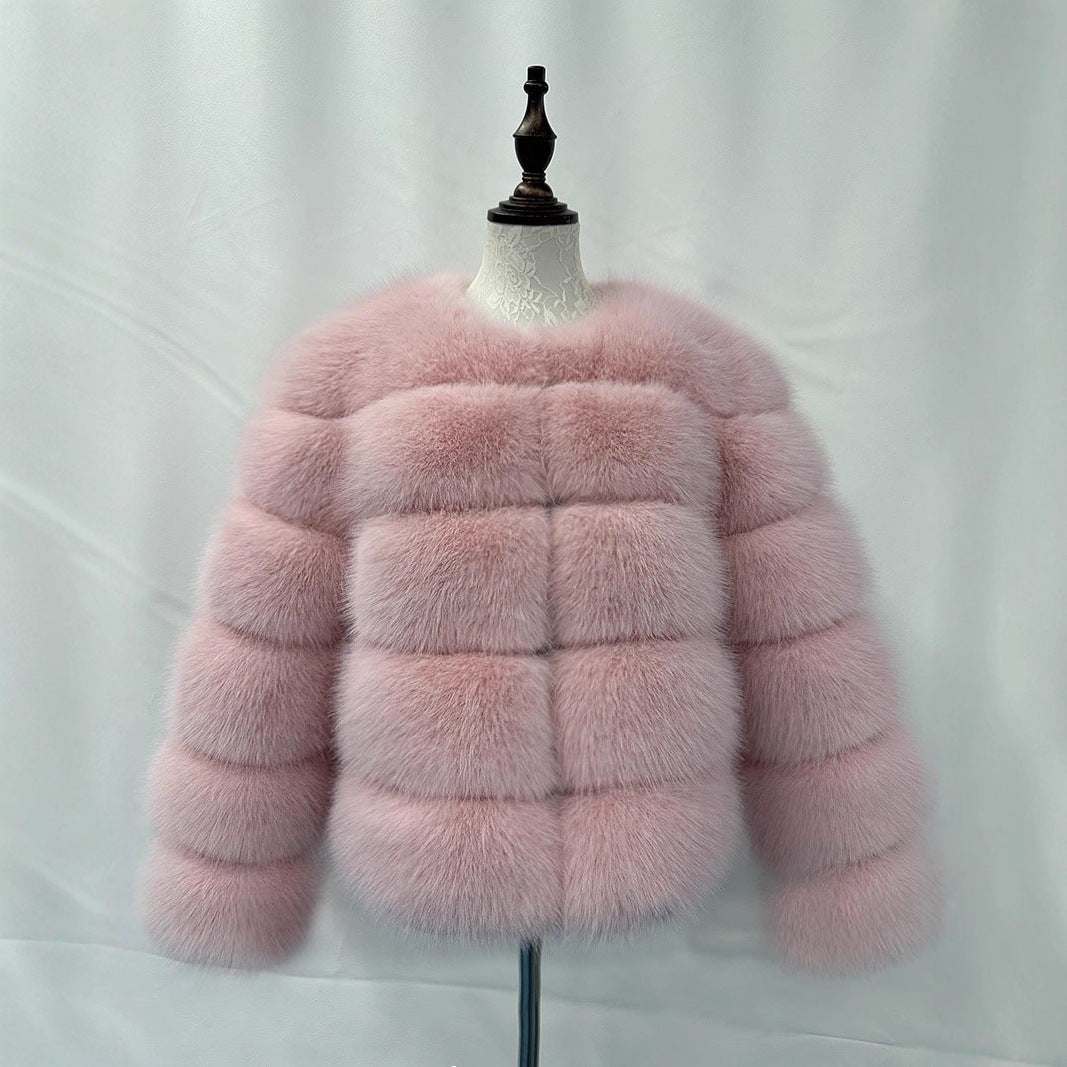 Faux Fox-fur Patchwork Winter Coat With Long Sleeves For Extra Warmth And Insulation