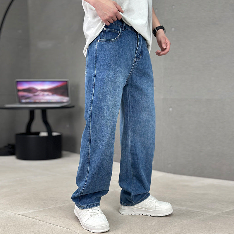 Fashion Pockets Jeans Men's Wide-leg Straight Trousers Versatile Casual Long Pants Streetwear Clothing