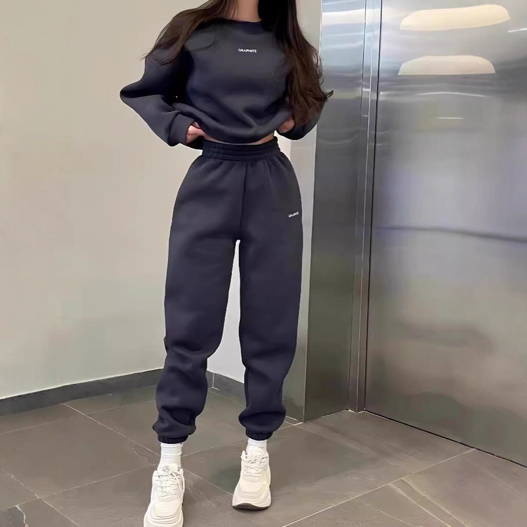 Casual Crew-neck Long-sleeve Pants Set