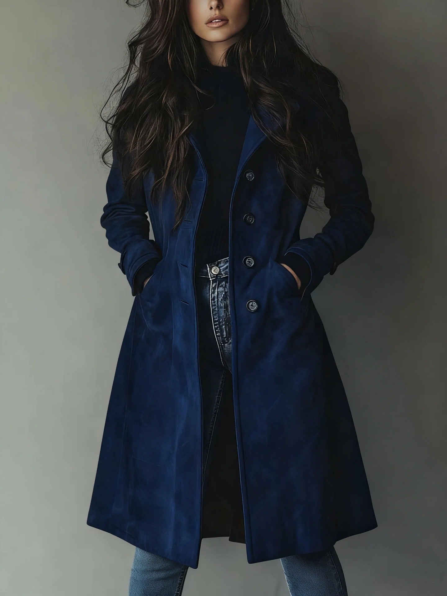 Womens Western Style Long Trench Coat For Fall And Winter