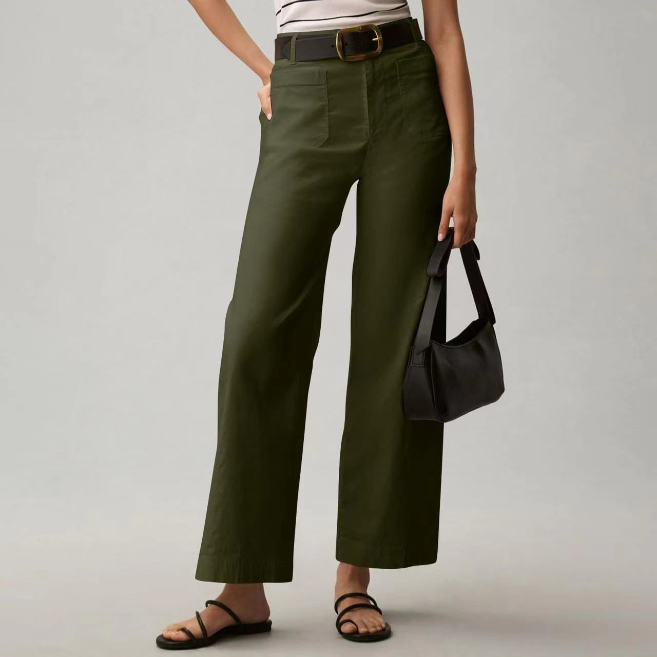 Plus-size High-waisted Slimming Solid-color Suit Pants