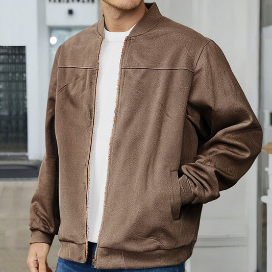 Men's Suede Fabric Jacket Casual Zipper Cardigan Outerwear