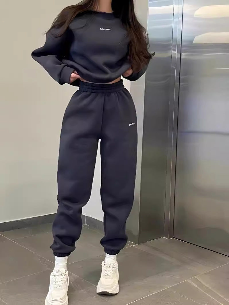 Casual Crew-neck Long-sleeve Pants Set