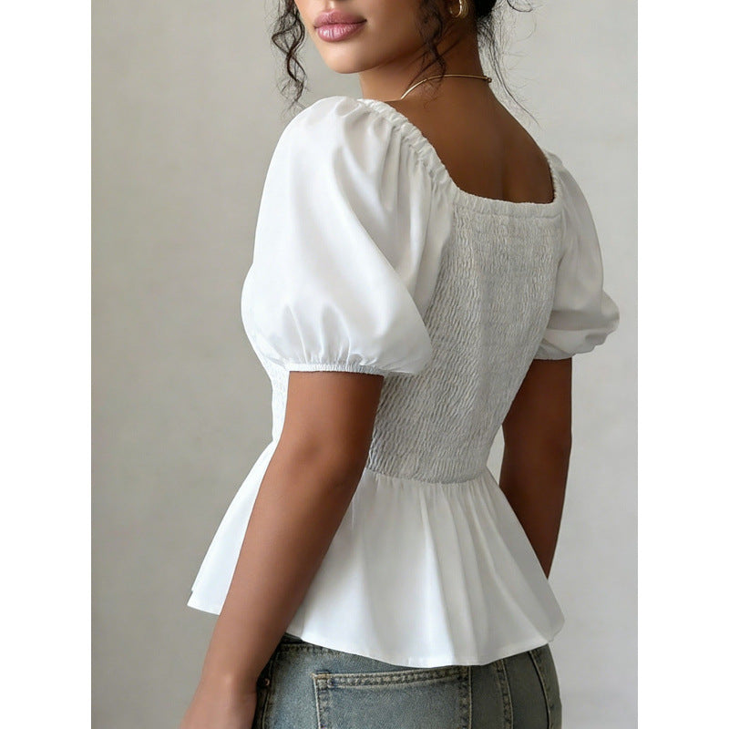 Elegant Cropped Top With Bubble Sleeves For Your Vacation