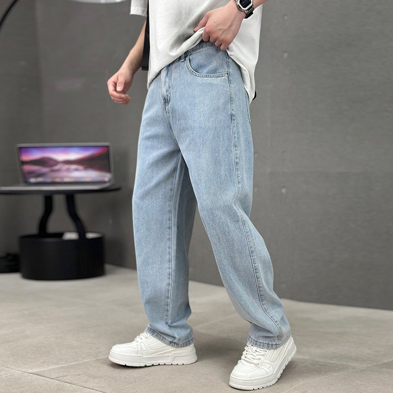 Fashion Pockets Jeans Men's Wide-leg Straight Trousers Versatile Casual Long Pants Streetwear Clothing