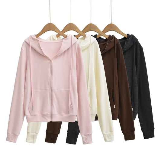 Autumn Fleece-Lined Drawstring Hoodie For Women