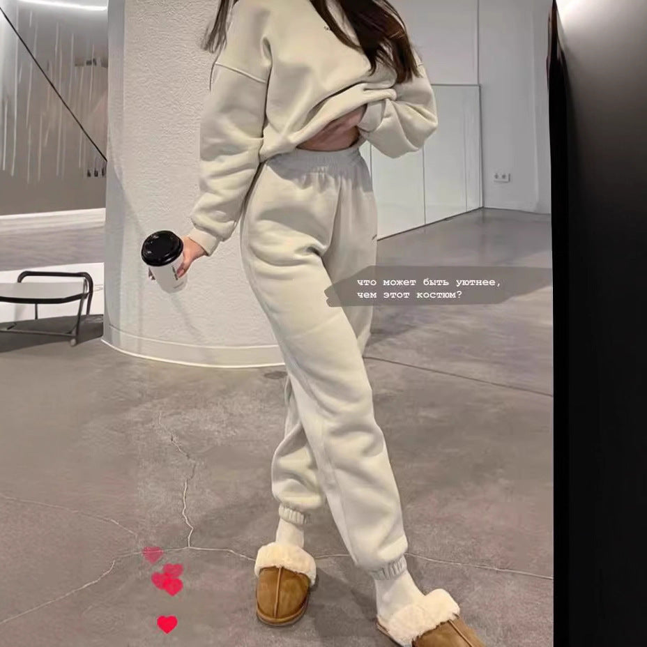 Casual Crew-neck Long-sleeve Pants Set