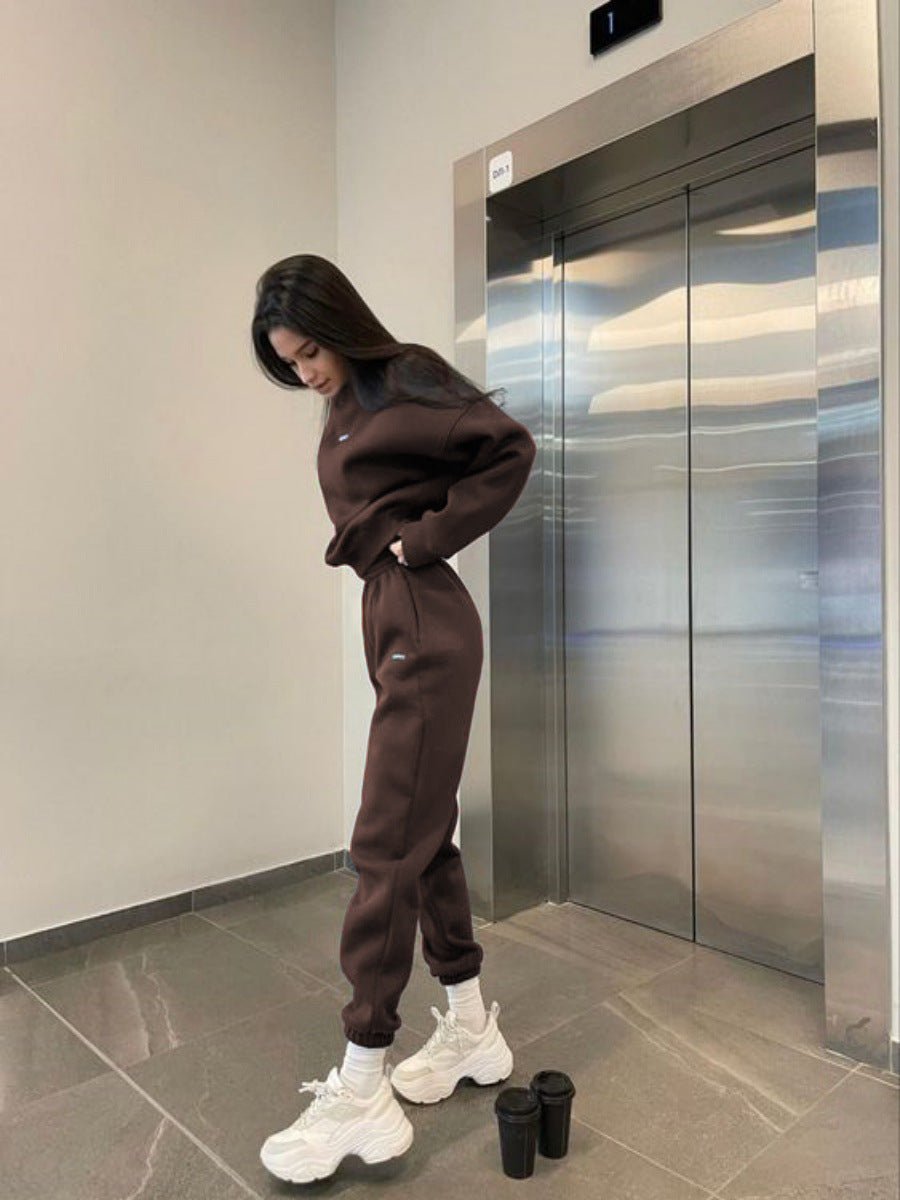 Casual Crew-neck Long-sleeve Pants Set