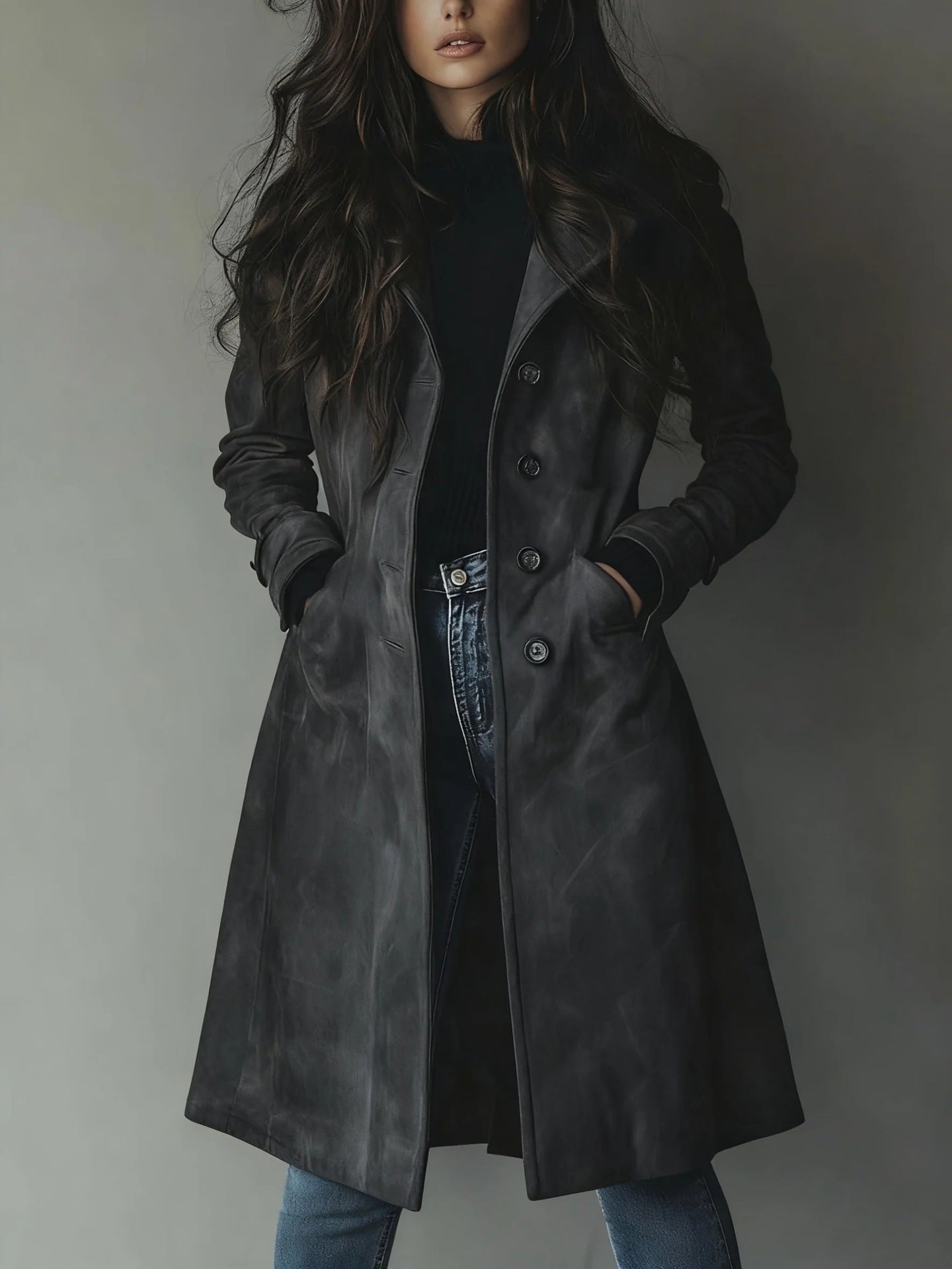 Womens Western Style Long Trench Coat For Fall And Winter