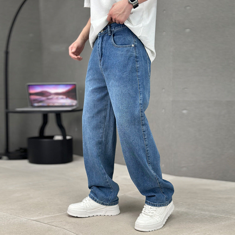 Fashion Pockets Jeans Men's Wide-leg Straight Trousers Versatile Casual Long Pants Streetwear Clothing