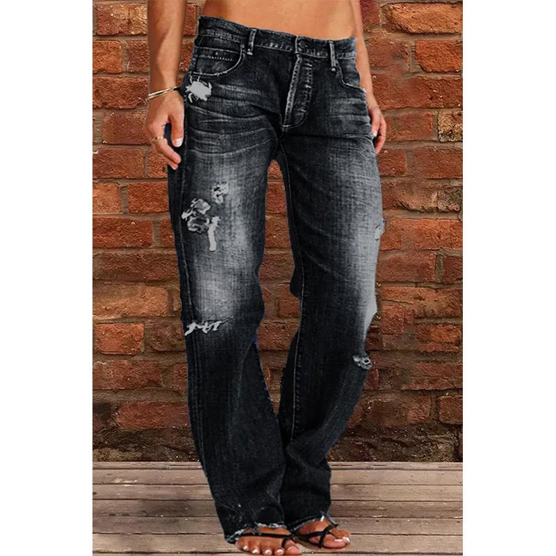 Ripped Jeans Loose Wide Leg Denim Pants Leisure Commuting Trousers Women's Clothing