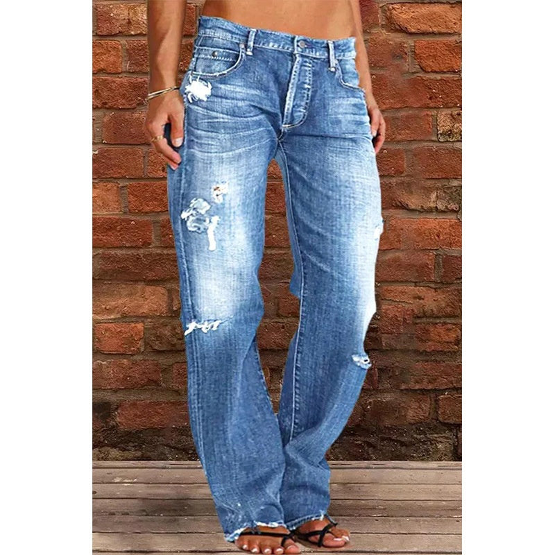 Ripped Jeans Loose Wide Leg Denim Pants Leisure Commuting Trousers Women's Clothing